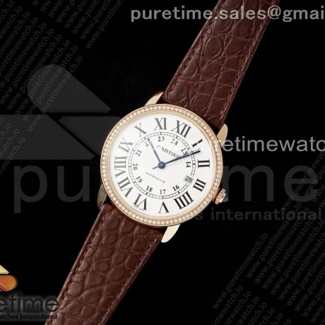 AF공장 까르띠에 롱드솔로 로즈골드금통 42mm 스틸 화이트다이얼 다이아몬드베젤 브라운가죽스트랩 Ronde Solo 42mm RG AF 1:1 Best Edition White Dial Diamonds Bezel on Brown Black Strap MIYOTA 9015