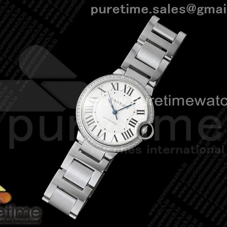 AF공장 까르띠에 발롱블루 36mm 화이트다이얼 다이아몬드베젤 브레이슬릿Ballon Bleu 36mm AF 1:1 Best Edition White Dial 1 Line Diamonds Bezel on SS Bracelet NH05B