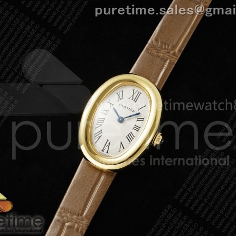 AF공장 까르띠에 베누아 옐로우골드금통 화이트다이얼 브라운스트랩 Baignoire Watch YG AF 1:1 Best Edition White Dial on Brown Croco Strap RONDA Quartz