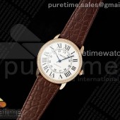 AF공장 까르띠에 롱드솔로 로즈골드금통 42mm 스틸 화이트다이얼 다이아몬드베젤 브라운가죽스트랩 Ronde Solo 42mm RG AF 1:1 Best Edition White Dial Diamonds Bezel on Brown Black Strap MIYOTA 9015