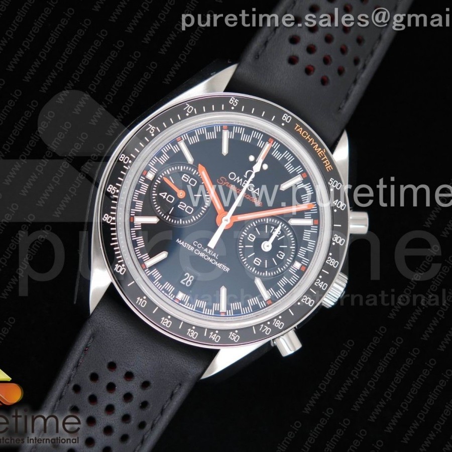 OM공장 오메가 스피드마스터 레이싱마스터 스틸 블랙다이얼 오렌지핸즈 가죽스트랩 Racing Master Chronometer Black Dial Orange Hand on Black Leather Strap A9300