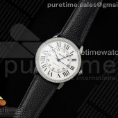 AF공장 까르띠에 롱드솔로 42mm 스틸 화이트다이얼 다이아몬드베젤 블랙가죽스트랩 Ronde Solo 42mm SS AF 1:1 Best Edition White Dial Diamonds Bezel on Black Black Strap MIYOTA 9015