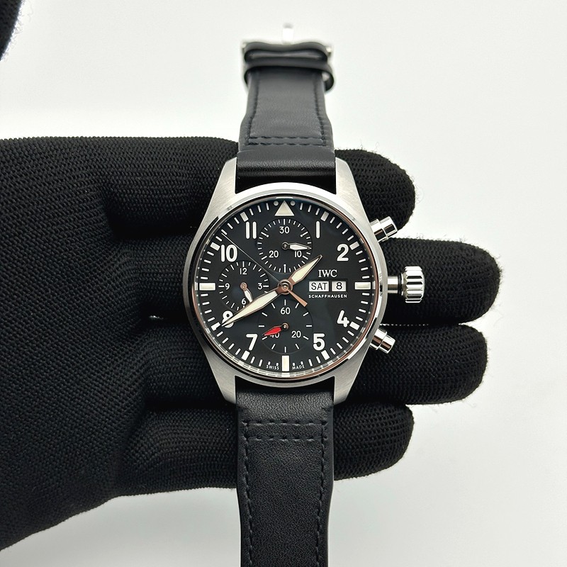 APS공장 IWC 파일럿 크로노그래프 388101 블랙다이얼 블랙가죽스트랩