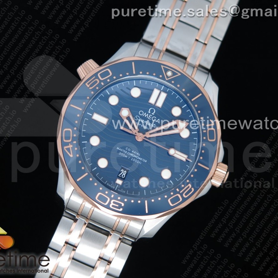VS공장 오메가 씨마스터 다이버 300M 로즈골드콤비 블루다이얼 브레이슬릿 2018 Seamaster Diver 300M SS/RG VSF 1:1 Best Edition RG Bezel Blue Dial on SS/RG Bracelet A8800