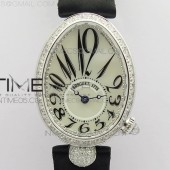 ZF공장 브레게 네이플 33MM 자개다이얼 패블릭스트랩 Reine de Naples 8928BB 33mm SS ZF 1:1 Best Edition White MOP Dial Numeral Markers Diamonds Bezel on Black Fabric Strap A537
