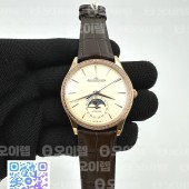 APS공장 예거르쿨트르 마스터 울트라씬 문페이즈 로즈골드금통 보석베젤 화이트다이얼 브라운가죽스트랩 Master Ultra Thin Moon RG APSF 1:1 Best Edition White Dial Diamonds Bezel on Brown Leather Strap SA925 Super Clone