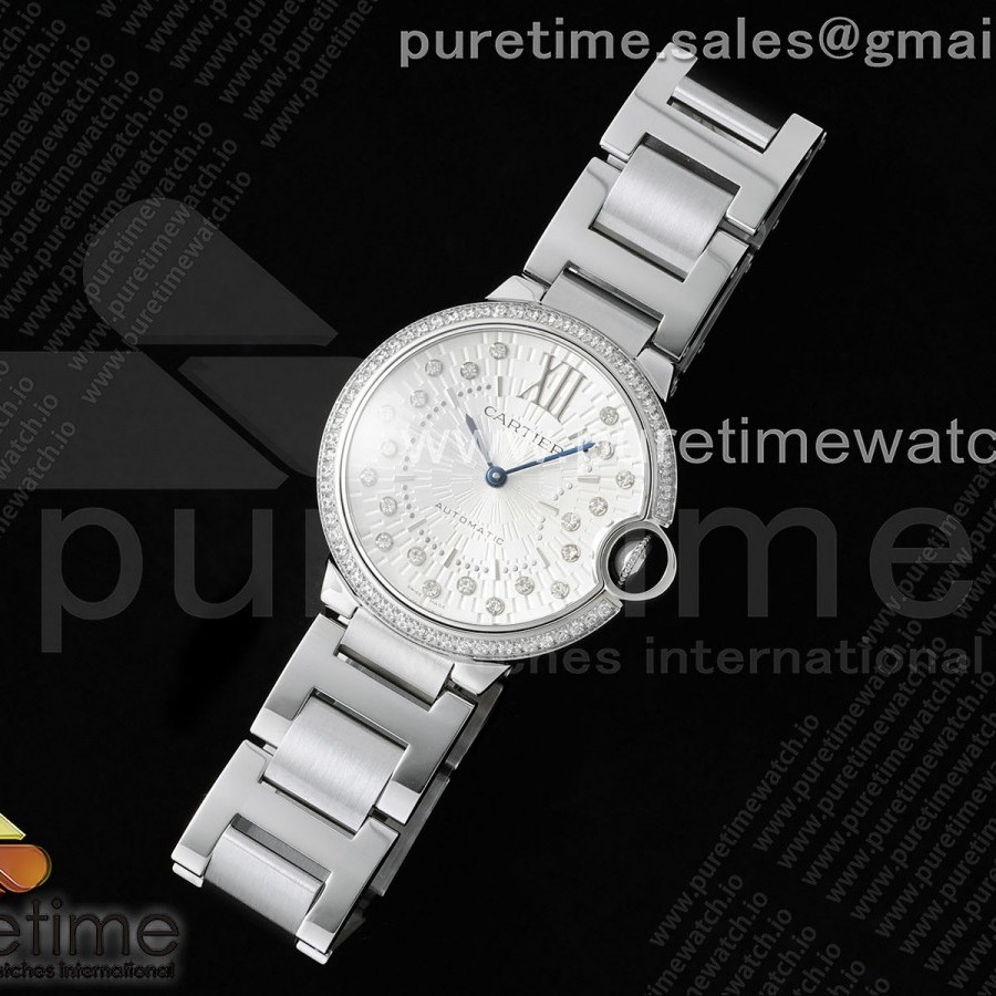 AF공장 까르띠에 발롱블루 36mm 실버텍스쳐다이얼 다이아몬드인덱스 다이아몬드베젤 브레이슬릿 Ballon Bleu 36mm AF 1:1 Best Edition Silver Textured Dial 1 Line Diamonds Bezel on SS Bracelet NH05B