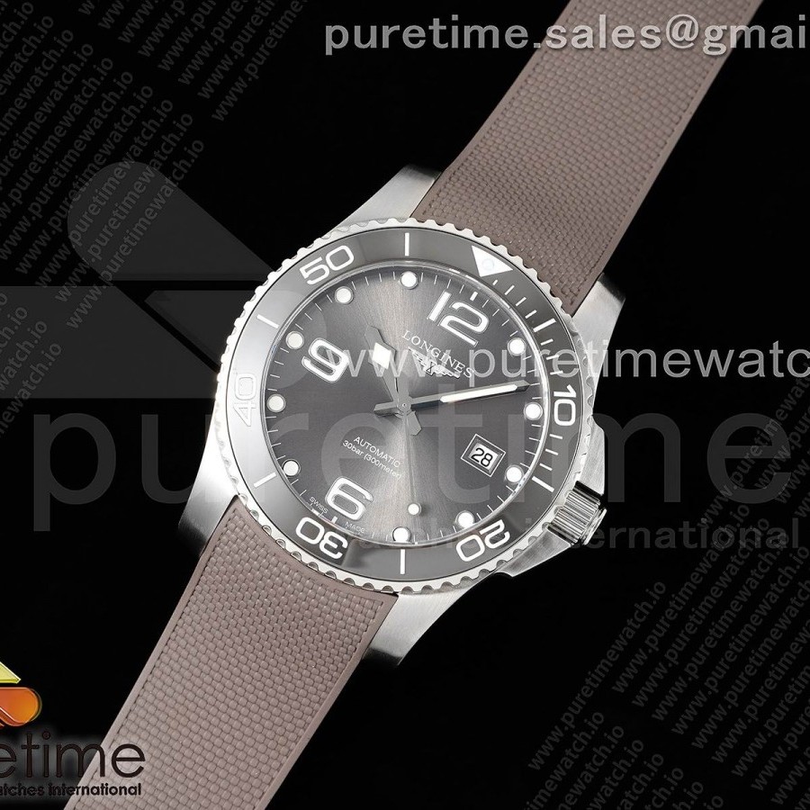 ZF공장 론진 하이드로콘퀘스트 스틸 그레이다이얼 러버스트랩 Conquest SS Gray Ceramic Bezel SS ZF 1:1 Best Edition Gray Dial on Brown Rubber Strap A2824
