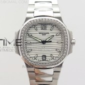 PF공장 파텍필립 노틸러스점보 레이디 7118 스틸 다이아몬드베젤 화이트다이얼 NAUTILUS JUMBO LADIES 7118 WHITE TEXTURED DIAL DIAMONDS BEZEL ON SS BRACELET A324 CLONE