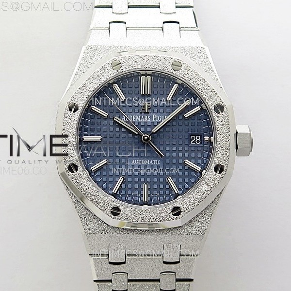 APS공장 오데마피게 로얄오크15454 프로스티드골드 새틴폴리싱 스틸 블루다이얼 Royal Oak 37mm 15454 Frosted SS APSF 1:1 Best Edition Blue Textured Dial on Frosted SS Bracelet SA3120 Super Clone
