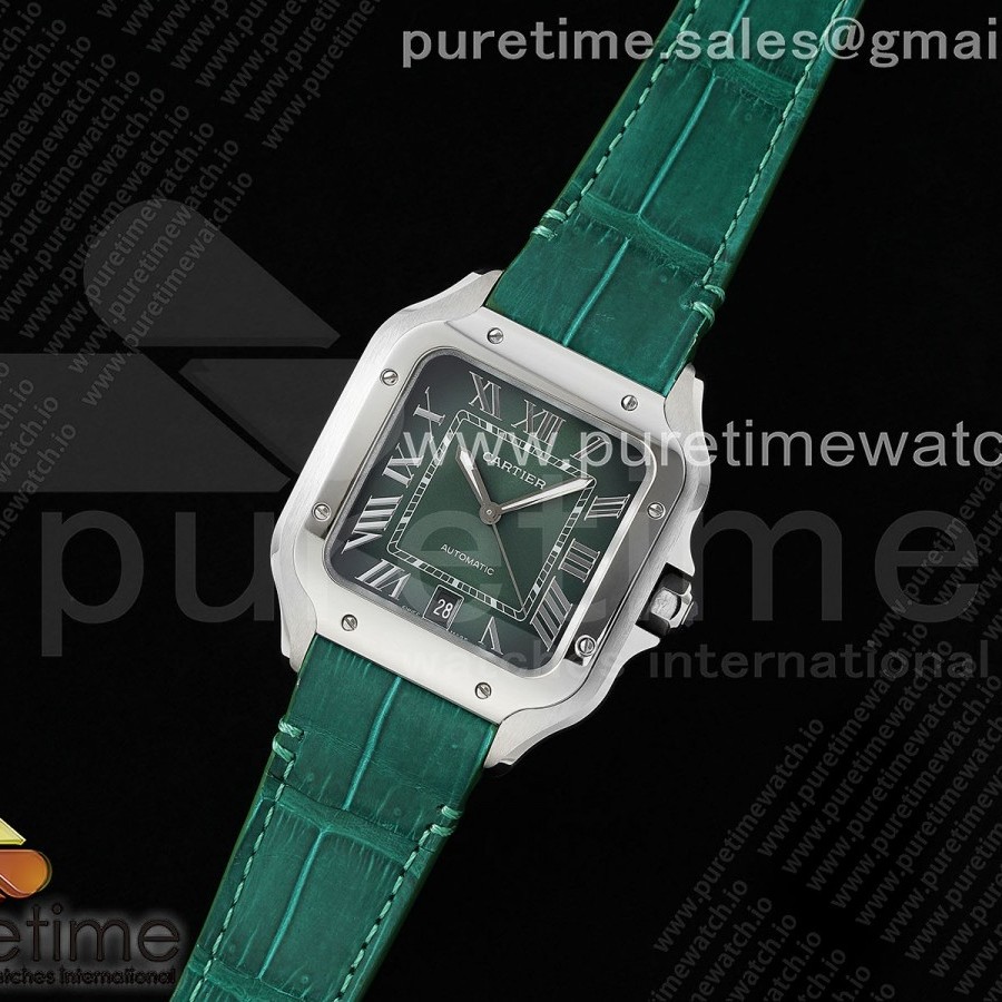 AF공장 까르띠에 산토스 라지 그린다이얼 그린가죽스트랩 Santos de Cartier 40mm SS AF 1:1 Best Edition Green Dial on Green Leather Strap MIYOTA 9015