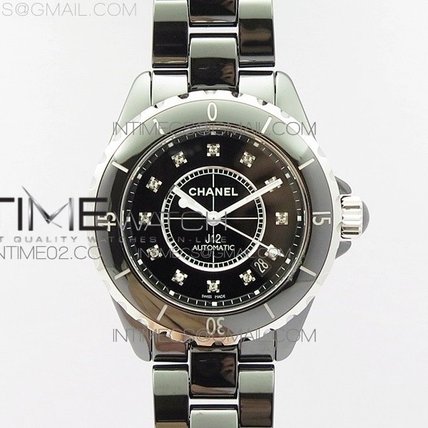 HT공장 샤넬 J12 블랙세라믹 12포인트다이얼 38mm 남성용 세라믹브레이슬릿 솔리드백 J12 38mm EAST 1:1 Best Edition Black Korea Ceramic Black Dial Crystals Markers on Bracelet A2892 KOR EAST공장