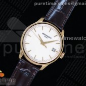 ZF공장 파텍필립 칼라트라바 옐로우골드 금통 아이보리다이얼 가죽스트랩 Calatrava 5227J YG White Dial on Brown Leather Strap A324CS