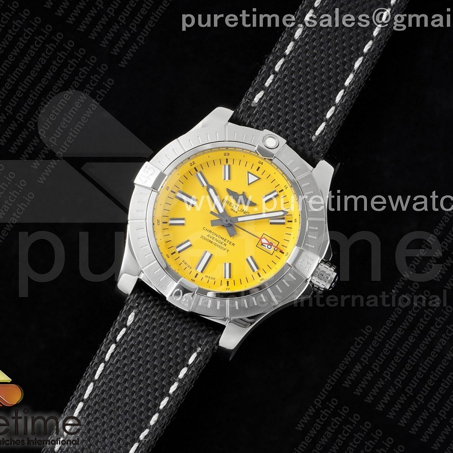 TF공장 브라이틀링 어벤져 43 스틸 옐로우다이얼 나일론스트랩 Avenger Automatic 43mm SS TF 1:1 Best Edition Yellow Dial on Black Nylon Strap A2824