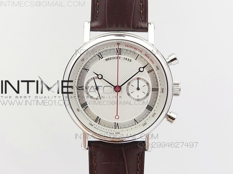 브레게 Classaique 5287 스틸 화이트다이얼 레드크로노핸즈