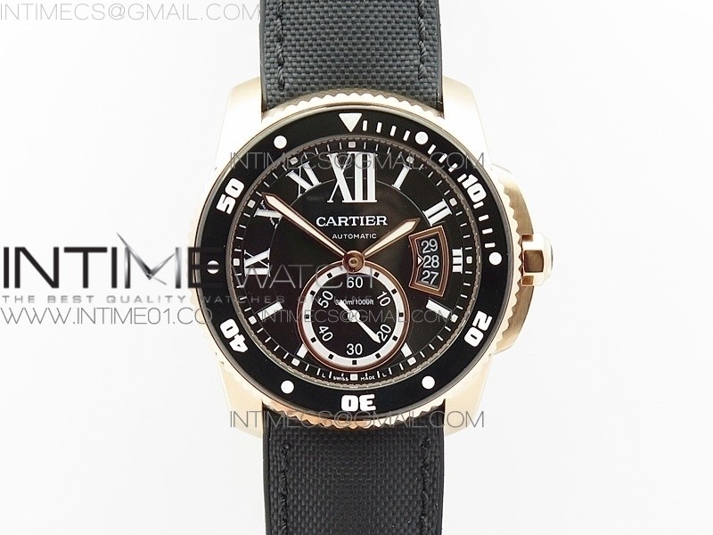 TF공장 칼리브 드 까르띠에 다이버 로즈골드금장 블랙다이얼 나일론스트랩 Calibre De Cartier Diver Black RG  Black Nylon Strap A23J