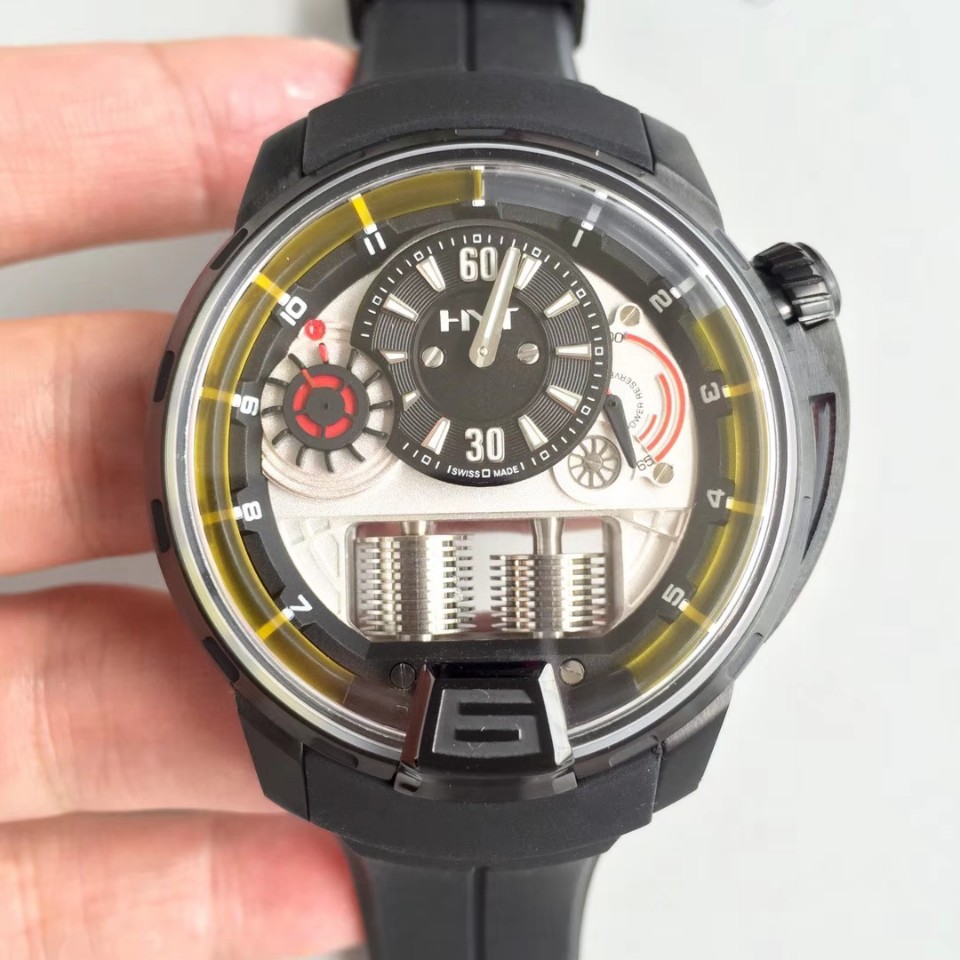 CY공장 HYT 블랙케이스 옐로우서클 러버스트랩 HTY DLC WHITE DIAL BLACK CROWN ON BLACK RUBBER STRAP ASIAN MOVEMENT LIKE TO HTY CAL.101