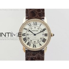 K11공장 까르띠에 롱드솔로 36mm 로즈골드&다이아케이스 화이트다이얼 가죽스트랩 RONDE SOLO DE CARTIER 36MM RG/DIA WHITE DIAL ON BLACK CROCO LEATHER STRAP RONDA QUARTZ