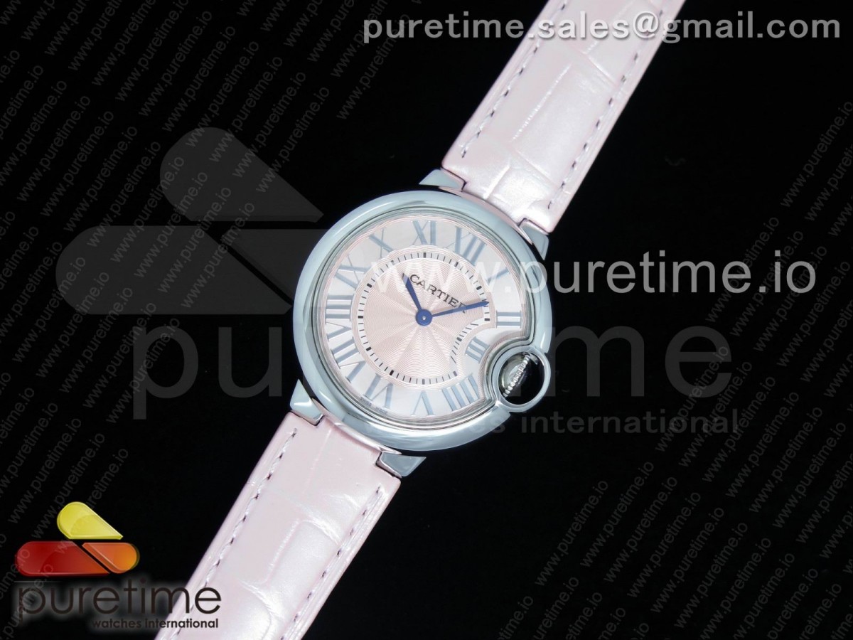AF공장 까르띠에 발롱블루 33MM 스틸 핑크크로커다일스트랩 Ballon Bleu 33mm SS Pink Textured Dial on Pink Crocodile Strap Jap Quartz