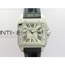 RXW공장 까르띠에 산토스100 38MM 스틸 화이트다이얼 가죽스트랩 SANTOS 100 38MM LADIES SS WHITE DIAL ON BLACK LEATHER STRAP A2892