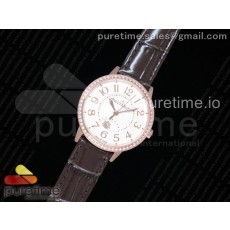 ZF공장 예거르쿨트르 랑데뷰 로즈골드 금통 화이트텍스쳐다이얼 다이아몬드베젤 가죽스트랩 Rendez-Vous Night & Day RG White Textured Dial Diamonds Bezel on Brown Leather Strap A898