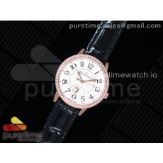 ZF공장 예거르쿨트르 랑데뷰 로즈골드 금통 화이트텍스쳐다이얼 다이아몬드 가죽스트랩 Rendez-Vous Night & Day RG White Dial Black Markers Diamonds Bezel on Black Leather Strap A898