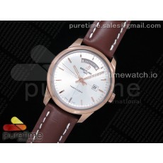V7공장 브라이틀링 트랜스오션 데이데이트 로즈골드 금통 실버다이얼 가죽스트랩 Breitling Transocean Day & Date Automatic RG Silver Dial on Brown Leather Strap A2836