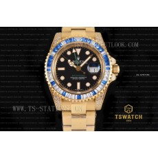 BP공장 롤렉스 GMT마스터2 옐로우골드금통 바게트다이아몬드 블랙다이얼 브레이슬릿 GMT-Master II 116758 SAru BPF 1:1 Full YG Diamond A2813(Hour Hand Adjust Same Genuine)