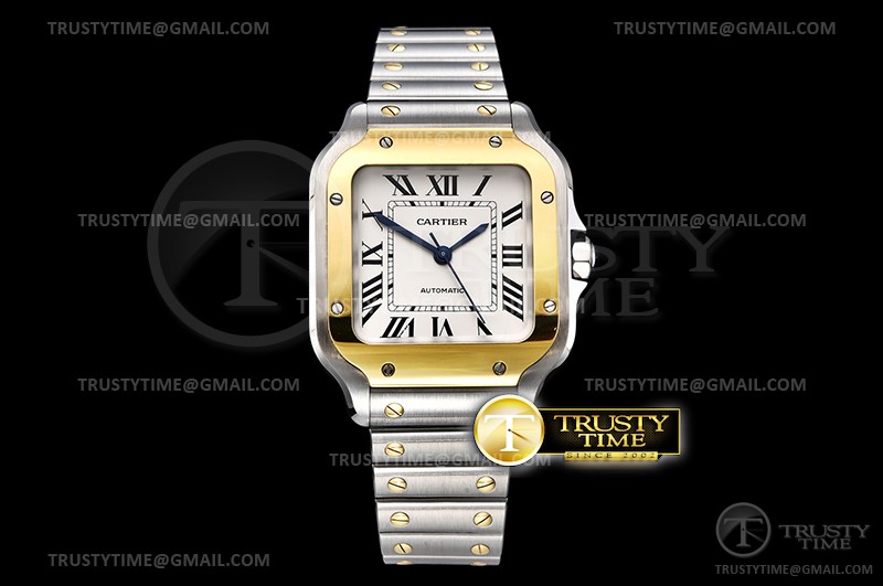BV공장 까르띠에 산토스 2018 미디움 옐로우골드콤비 화이트다이얼 스마트링크브레이슬릿 Santos De Cartier Ladies 35mm YG/SS Wht BVF MY9039