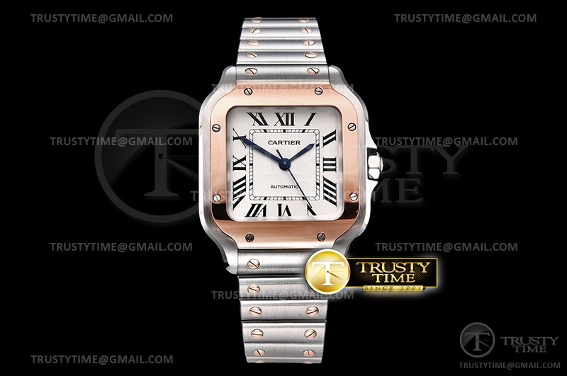 BV공장 까르띠에 산토스 2018 미디움 로즈골드콤비 화이트다이얼 스마트링크브레이슬릿 Santos De Cartier Ladies 35mm RG/SS Wht BVF MY9039