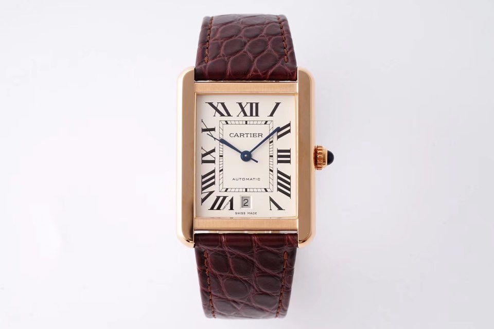 AF공장 까르띠에 탱크솔로 31mm 로즈골드 화이트다이얼 브라운 악어가죽스트랩