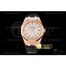 OM공장 오데마피게 로얄오크 41MM 로골 화이트다이얼 가죽스트랩 Royal Oak 41mm 15500 Basel 2019 RG/LE White OMF MY9015