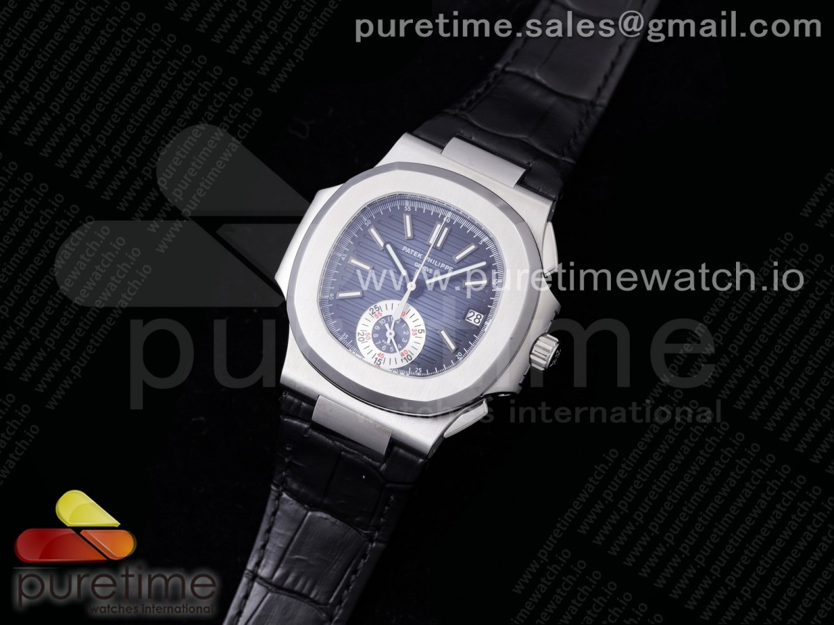 3K공장 파텍필립 노틸러스 블루다이얼 가죽스트랩 Nautilus 5980 SS 3KF Best Edition Blue Dial on Black Leather Strap A7750