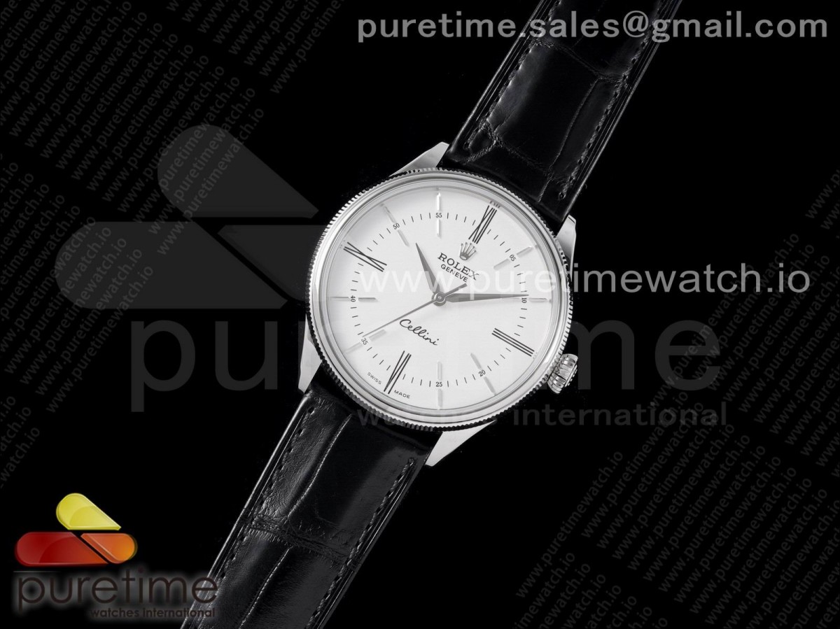 KZ공장 롤렉스 셀리니 스틸 화이트다이얼 듀얼인덱스 가죽스트랩 Cellini SS KZF 1:1 Best Edition White Dial Roman Markers on Black Leather Strap SA3132
