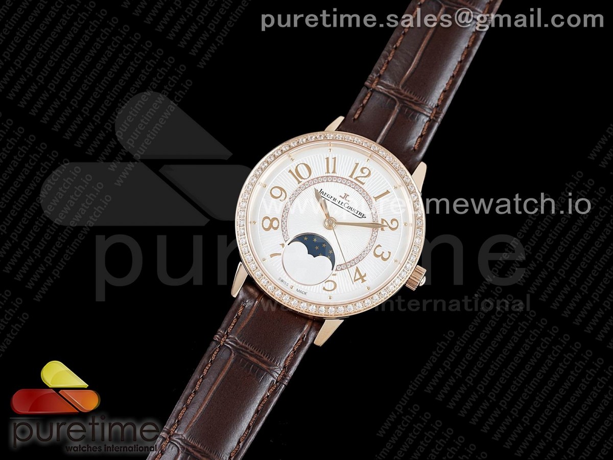 ZF공장 랑데뷰 로골 화이트텍스쳐다이얼 가죽스트랩 Rendez-Vous Moon Medium RG ZF 1:1 Best Edition White Textured Dial Diamonds Bezel on Brown Leather Strap A935
