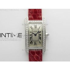 8848공장 까르띠에 탱크 아메리칸워치 19 스틸 다이아몬드베젤 실버다이얼 레드악어스트랩