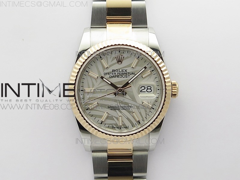 BP공장 롤렉스 데이저스트 36 로즈골드콤비 플루티드베젤 실버팜다이얼 오이스터브레이슬릿 DateJust 36 SS/RG 126231 BP 1:1 Best Edition Silevr/Gray Dial on Oyster Bracelet