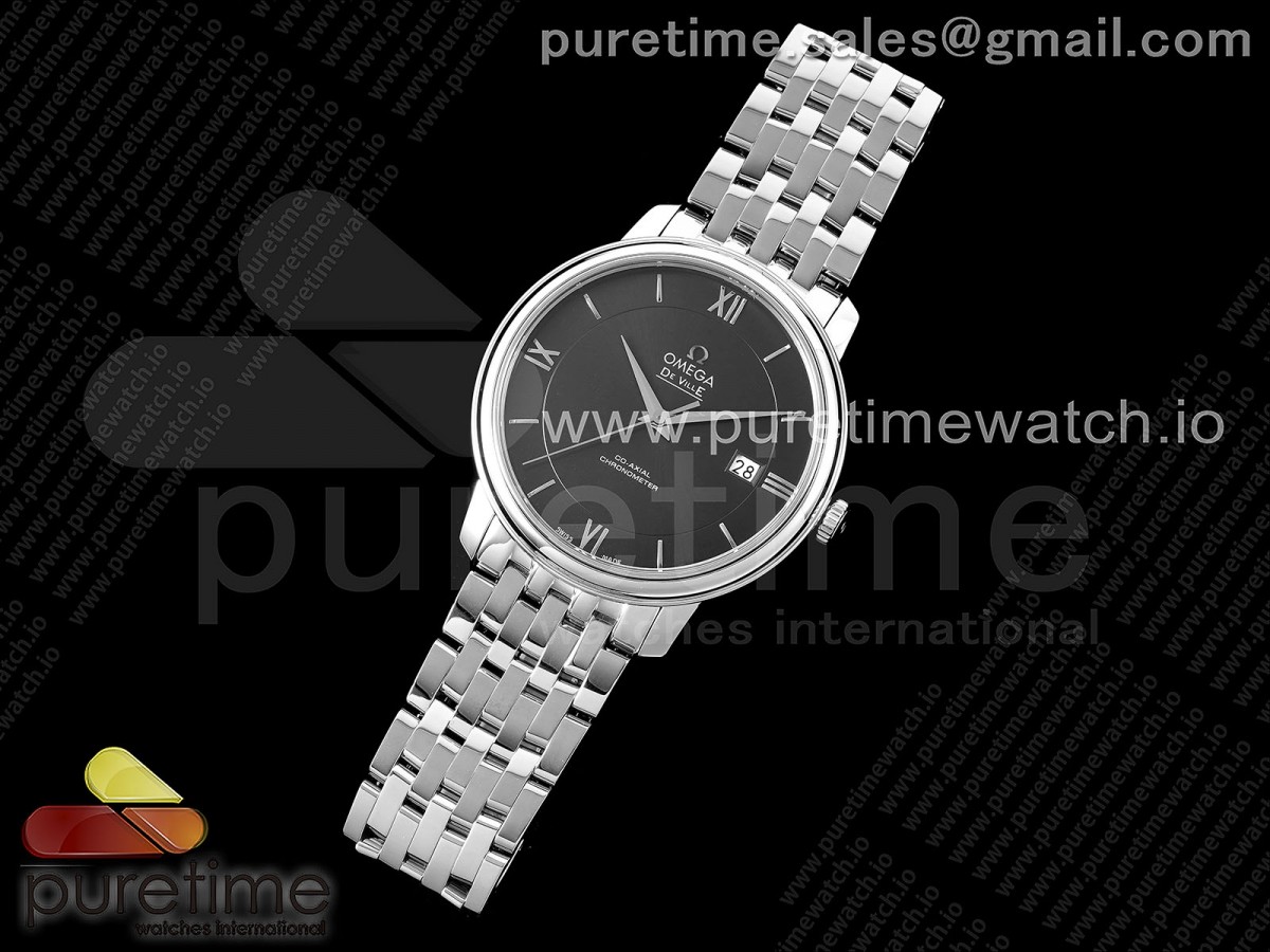 TWS공장 오메가 드 빌 스틸 블랙다이얼 실버인덱스 브레이슬릿 De Ville SS TWF 1:1 Best Edition Black Dial SS Markers on SS Bracelet MIYOTA 9015