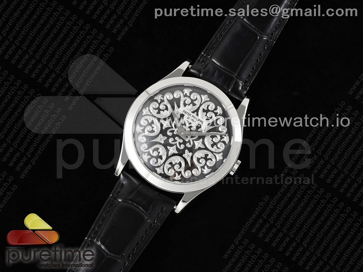 FLF공장 파텍필립 칼라트라바 스틸 블랙다이얼 스타일2 가죽스트랩 Calatrava SS FLF Best Edition Black/Silver Dial Style 2 on Black Leather Strap A240 (Micro Rotor)