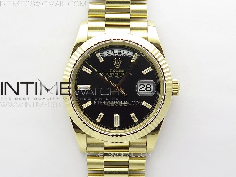 GM공장 롤렉스 데이데이트 40 바게트인덱스 블랙다이얼 옐로우골드금통 프레지던트브레이슬릿 DayDate 40mm 228238 GMF 1:1 Best YG Black Dial T Diamond Markers on President Bracelet A3255