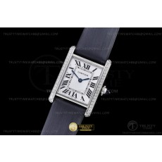 F1공장 까르띠에 탱크 머스트 스몰 다이아몬드베젤 블랙스트랩 Cartier Tank Must Small Dia SS/LE Wht F1F Sw Qtz