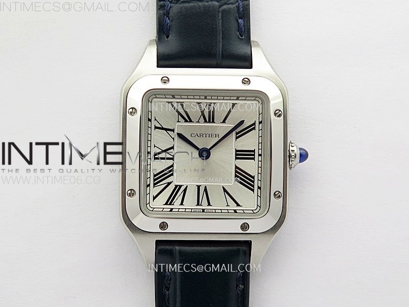 F1공장 까르띠에 산토스 뒤몽 38mm 실버다이얼 블루가죽스트랩  Santos Dumont 38mm SS F1F Best Edition Silver Dial on Blue Leather Strap Quartz
