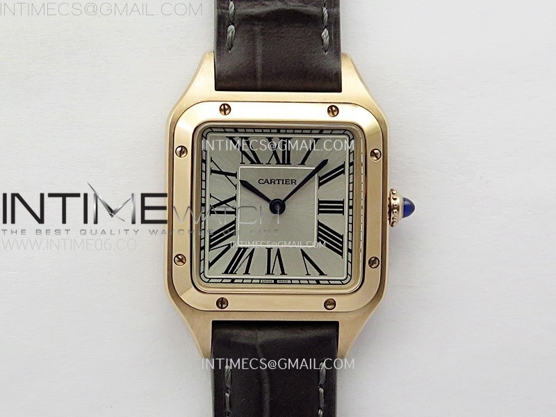 F1공장 까르띠에 산토스 뒤몽 38mm 로즈골드금통 실버다이얼 블랙가죽스트랩 Santos Dumont 38mm RG F1F Best Edition Silver Dial on Black Leather Strap Quartz