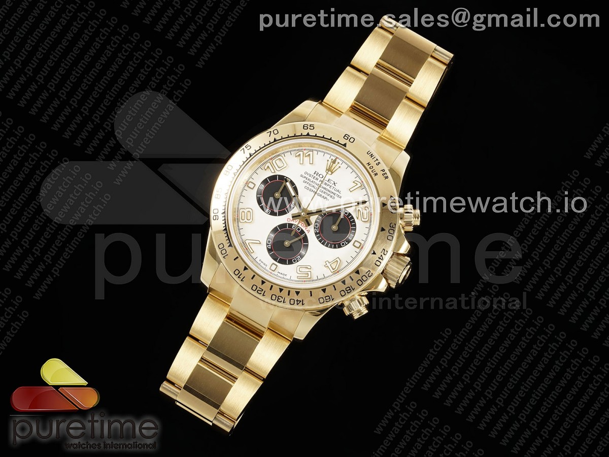 OM공장 롤렉스 스틸 데이토나 옐로우골드 금통 화이트레이싱다이얼 브레이슬릿 Daytona 116508 YG OMF Best Edition White/Black Dial on YG Bracelet A7750 (Slim Movement)