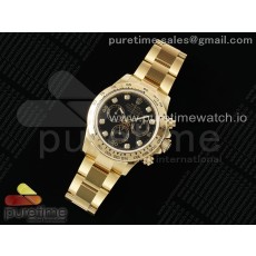 OM공장 롤렉스 스틸 데이토나 옐로우골드금통 블랙다이얼 8P다이아몬드인덱스 블랙서클 브레이슬릿 Daytona 116508 YG OMF Best Edition Black Diamonds Dial on YG Bracelet A7750 (Slim Movement)