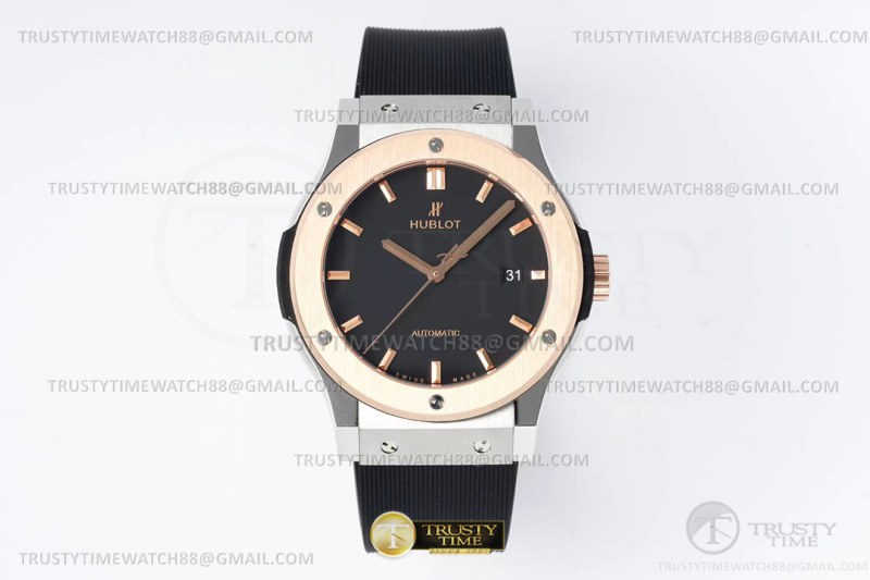 JJ+공장 위블로 클래식퓨전 42mm 로즈골드콤비 블랙다이얼 러버스트랩 Classic Fusion Bang 42mm SS/RG/RU Black JJ+F A1110  (제이제이플러스)