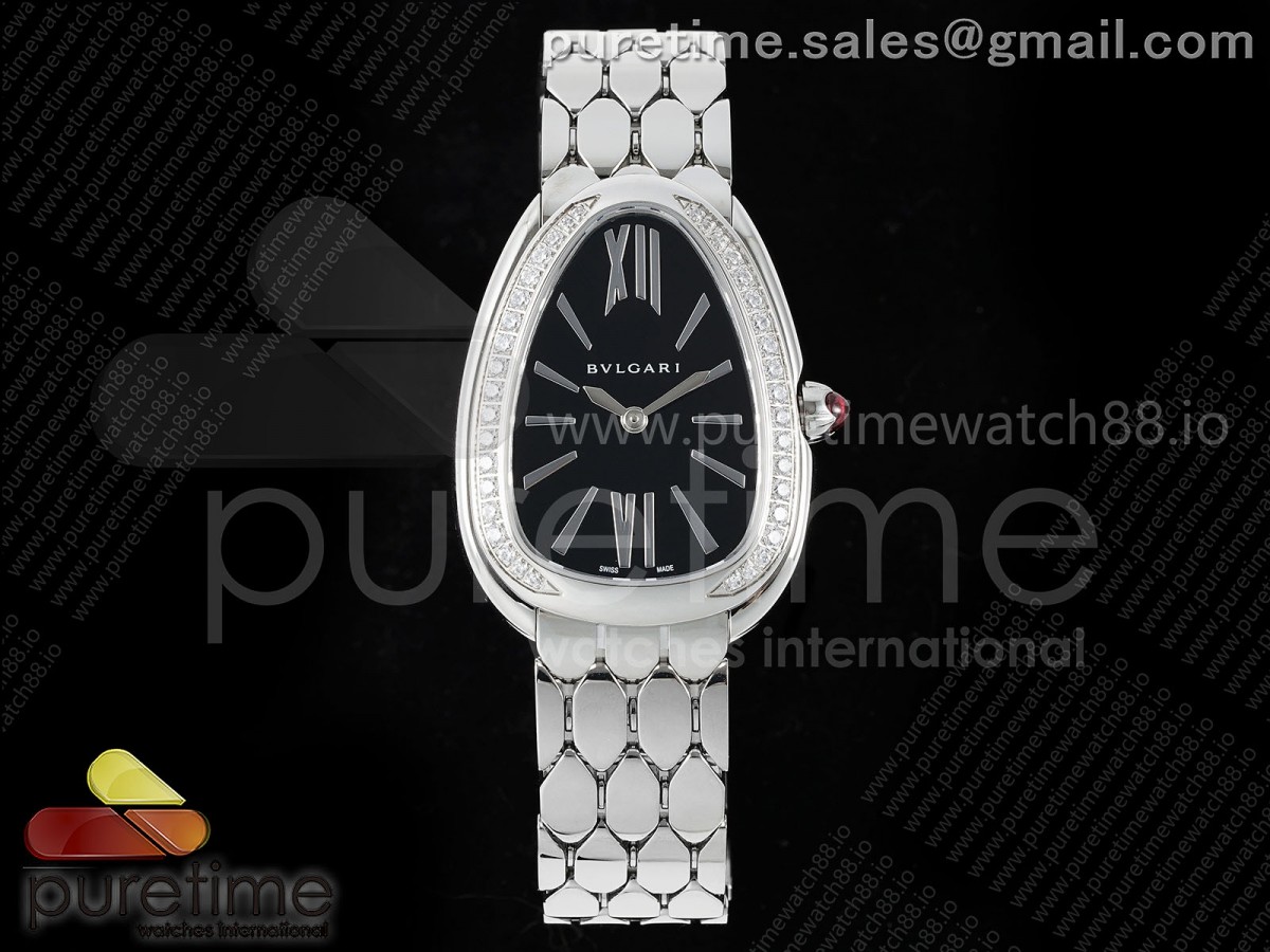 BV공장 불가리 세르펜티 세두토리 스틸 다이아몬드베젤 블랙다이얼 브레이슬릿 Serpenti Seduttori SS BVF 1:1 Best Edition Black Dial Diamonds Bezel on SS Bracelet ETA Quartz