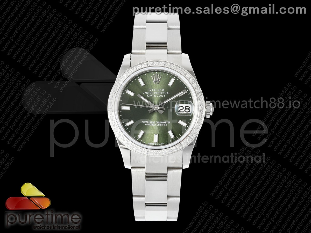AR공장 롤렉스 레이디 데이저스트 31 그린다이얼 다이아몬드베젤 오이스터브레이슬릿 DateJust 31 SS ARF 1:1 Best Edition Green Stick Dial Diamonds Bezel on Oyster Bracelet ETA2688
