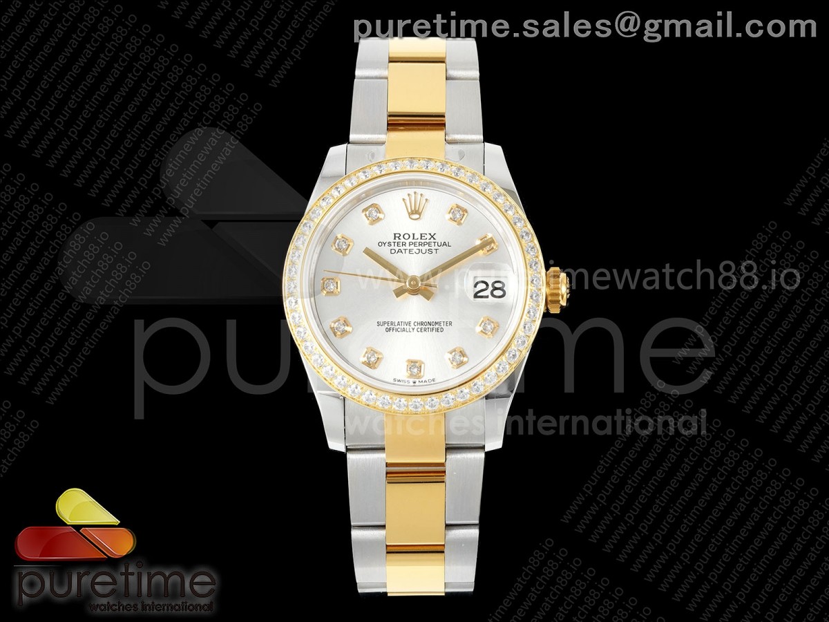 AR공장 롤렉스 레이디 데이저스트 31 옐로우골드콤비 실버다이얼 텐포인트 다이아몬드베젤 오이스터브레이슬릿 10P DateJust 31 SS/YG ARF 1:1 Best Edition Silver Diamonds Dial Diamonds Bezel on Oyster Bracelet ETA2688
