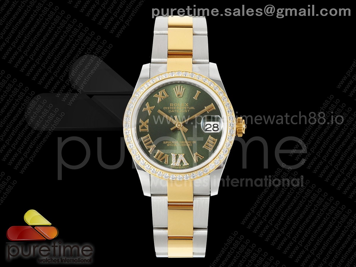 AR공장 롤렉스 레이디 데이저스트 31 옐로우골드콤비 그린다이얼 로만인덱스 다이아몬드베젤 오이스터브레이슬릿 DateJust 31 SS/YG ARF 1:1 Best Edition Green Roman Dial Diamonds Bezel on Oyster Bracelet ETA2688